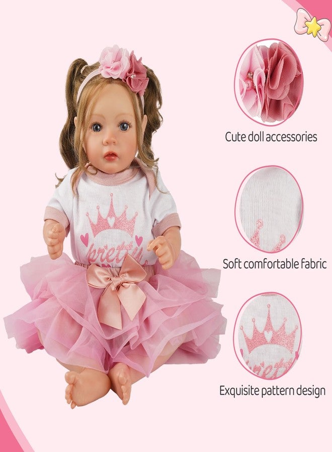 BABESIDE طقم ملابس دمية أطفال حديثي الولادة من 3 قطع من BABESIDE، مناسب لدمى الأطفال من 17 إلى 22 بوصة، طقم إكسسوارات دمية أطفال لطيف مع تنورة وعصابة رأس لدمى الأطفال الواقعية للبنات، وردي - Image 2